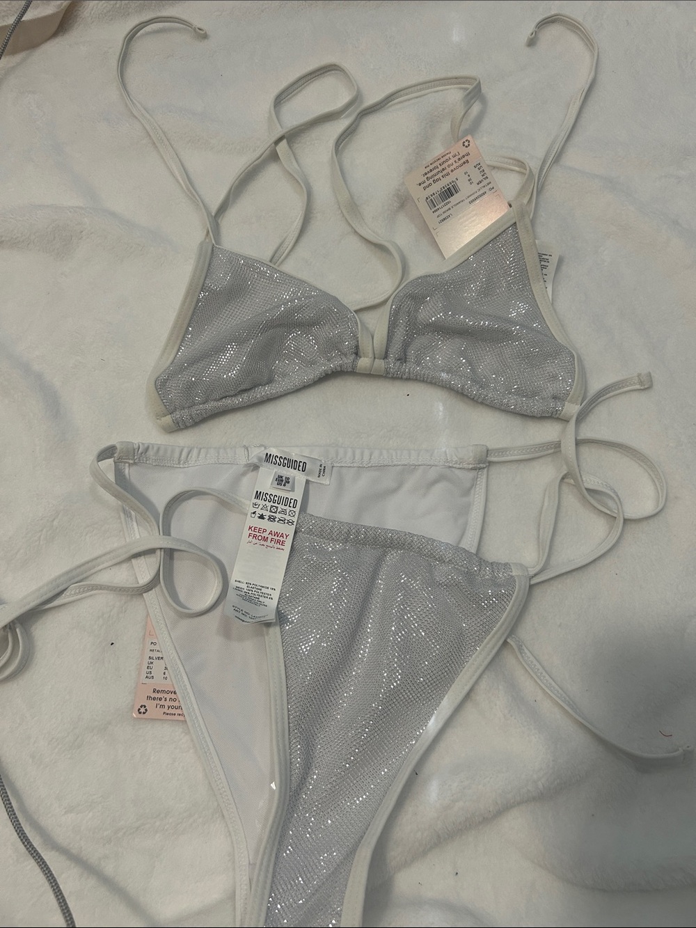 Missguided Silver Sparkle Bikini Set